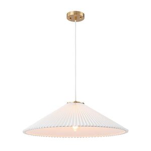 LightFixturesUSA - Oversized Pleated White Linen Shallow Cone Pendant Light - Ceiling Light - 25 in. - 