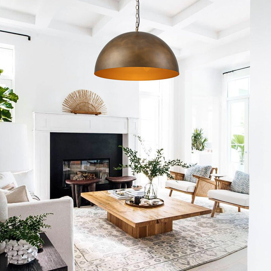 LightFixturesUSA - Oversized Vintage Bronze Metal Dome Pendant Light - Chandelier - 23 in. - 
