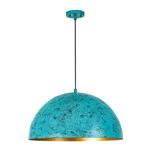 LightFixturesUSA - Oxidized Copper Verdigris Turquoise Metal Dome Pendant - Pendant Light - 23.6 in - 