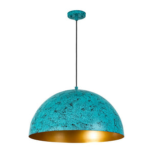 LightFixturesUSA - Oxidized Copper Verdigris Turquoise Metal Dome Pendant - Pendant Light - 23.6 in - 