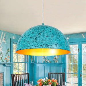 LightFixturesUSA - Oxidized Copper Verdigris Turquoise Metal Dome Pendant - Pendant Light - 23.6 in - 