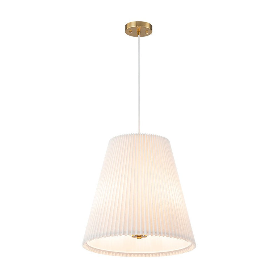LightFixturesUSA - Pleated White Linen Conical Drum Cage Pendant Light - Ceiling Light - 17.7 in - 