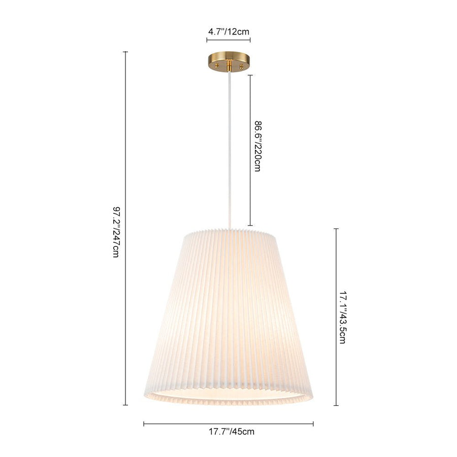 LightFixturesUSA - Pleated White Linen Conical Drum Cage Pendant Light - Ceiling Light - 17.7 in - 