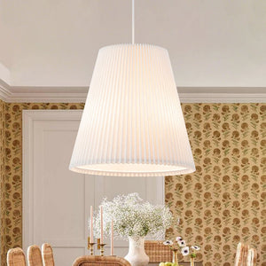 LightFixturesUSA - Pleated White Linen Conical Drum Cage Pendant Light - Ceiling Light - 17.7 in - 