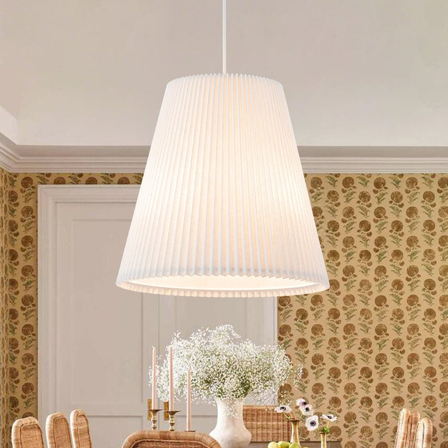 LightFixturesUSA - Pleated White Linen Conical Drum Cage Pendant Light - Ceiling Light - 17.7 in - 