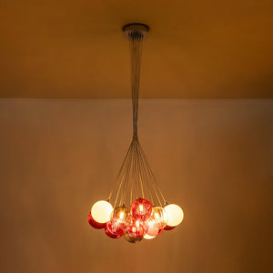 LightFixturesUSA - Pop Art Red Orange Hue Cluster Glass Globe Bubble Chandelier - Chandelier - 16 - Lt - 