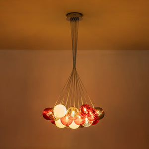 LightFixturesUSA - Pop Art Red Orange Hue Cluster Glass Globe Bubble Chandelier - Chandelier - 19 - Lt - 