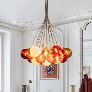 LightFixturesUSA - Pop Art Red Orange Hue Cluster Glass Globe Bubble Chandelier - Chandelier - 19 - Lt - 