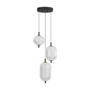 LightFixturesUSA - Prismatic Glass Dimmable LED 3 - Light Cluster Round Pendant - Pendant Light - 11.8 in - 