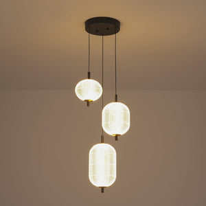 LightFixturesUSA - Prismatic Glass Dimmable LED 3 - Light Cluster Round Pendant - Pendant Light - 11.8 in - 