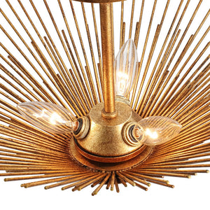 LightFixturesUSA - Radiant Antique Gild Gold Foiled Sunburst Round Semi Flush Mount - Ceiling Light - 16.9 in. - 