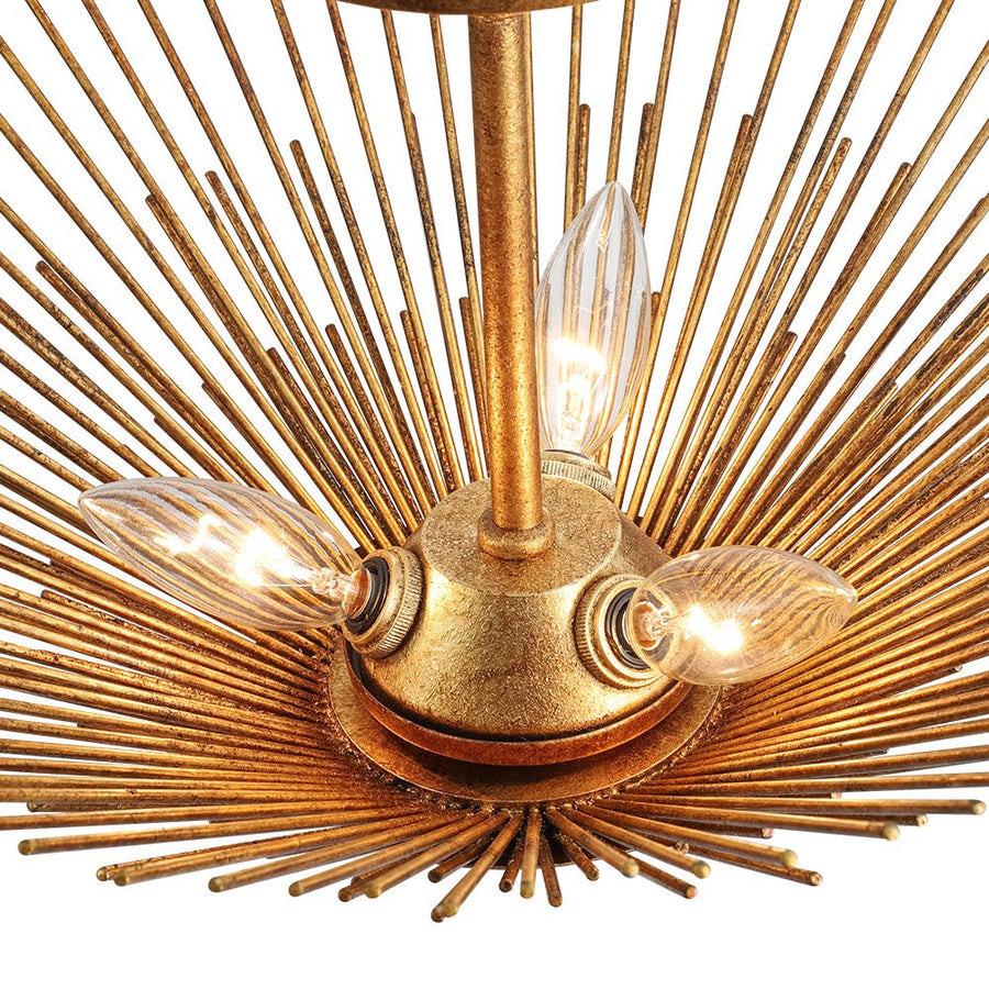 LightFixturesUSA - Radiant Antique Gild Gold Foiled Sunburst Round Semi Flush Mount - Ceiling Light - 16.9 in. - 