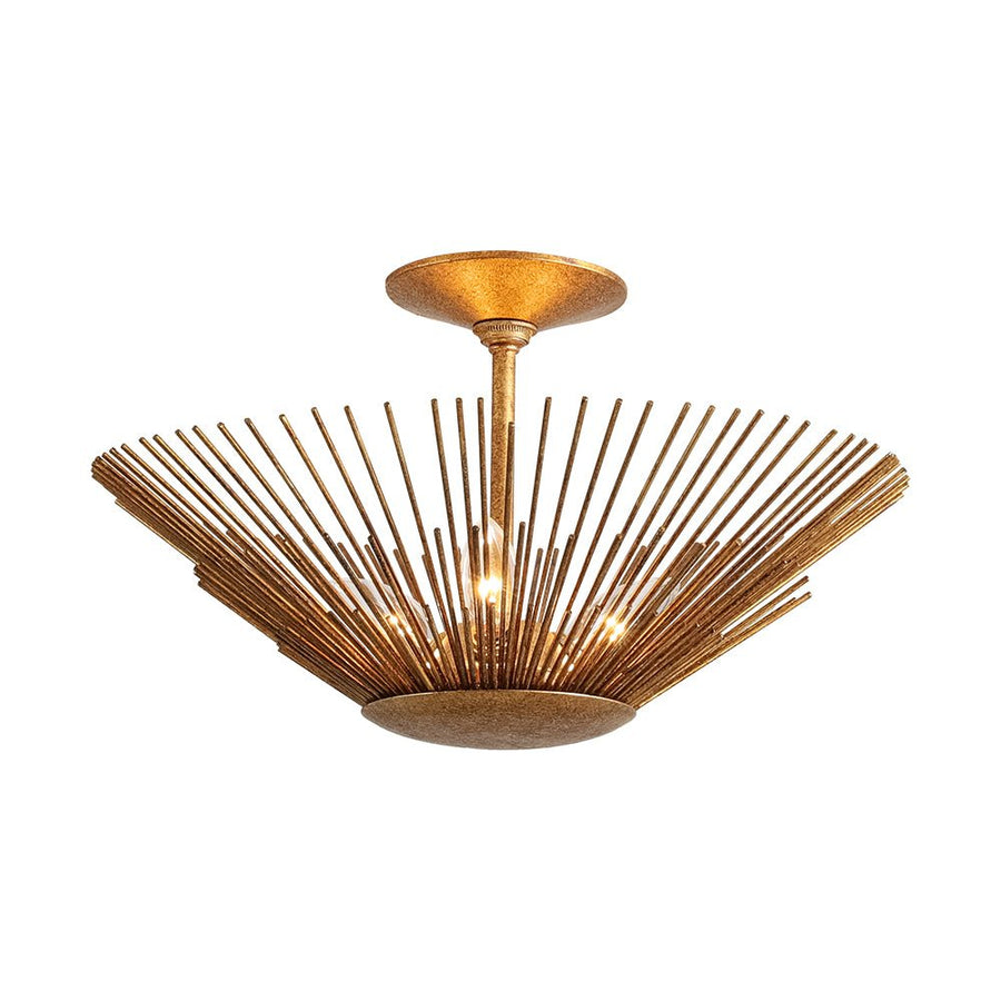 LightFixturesUSA - Radiant Antique Gild Gold Foiled Sunburst Round Semi Flush Mount - Ceiling Light - 16.9 in. - 