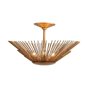 LightFixturesUSA - Radiant Antique Gild Gold Foiled Sunburst Round Semi Flush Mount - Ceiling Light - 16.9 in. - 