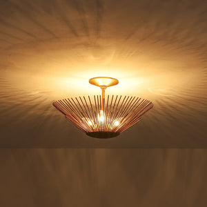 LightFixturesUSA - Radiant Antique Gild Gold Foiled Sunburst Round Semi Flush Mount - Ceiling Light - 16.9 in. - 