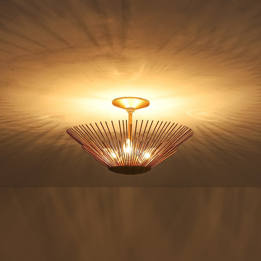 LightFixturesUSA - Radiant Antique Gild Gold Foiled Sunburst Round Semi Flush Mount - Ceiling Light - 16.9 in. - 