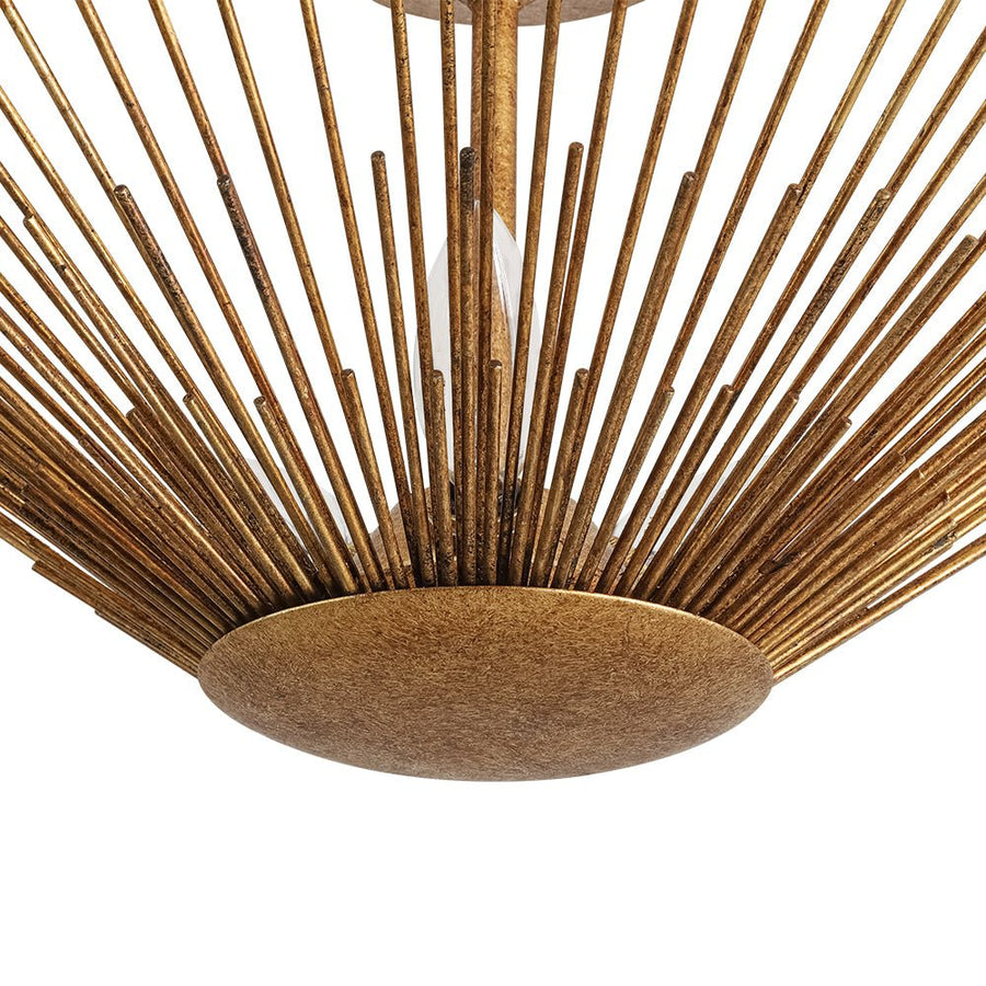 LightFixturesUSA - Radiant Antique Gild Gold Foiled Sunburst Round Semi Flush Mount - Ceiling Light - 16.9 in. - 
