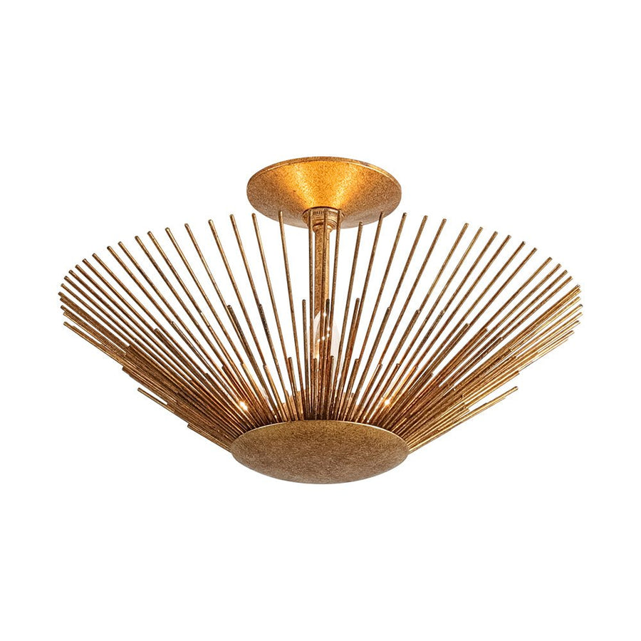 LightFixturesUSA - Radiant Antique Gild Gold Foiled Sunburst Round Semi Flush Mount - Ceiling Light - 16.9 in. - 