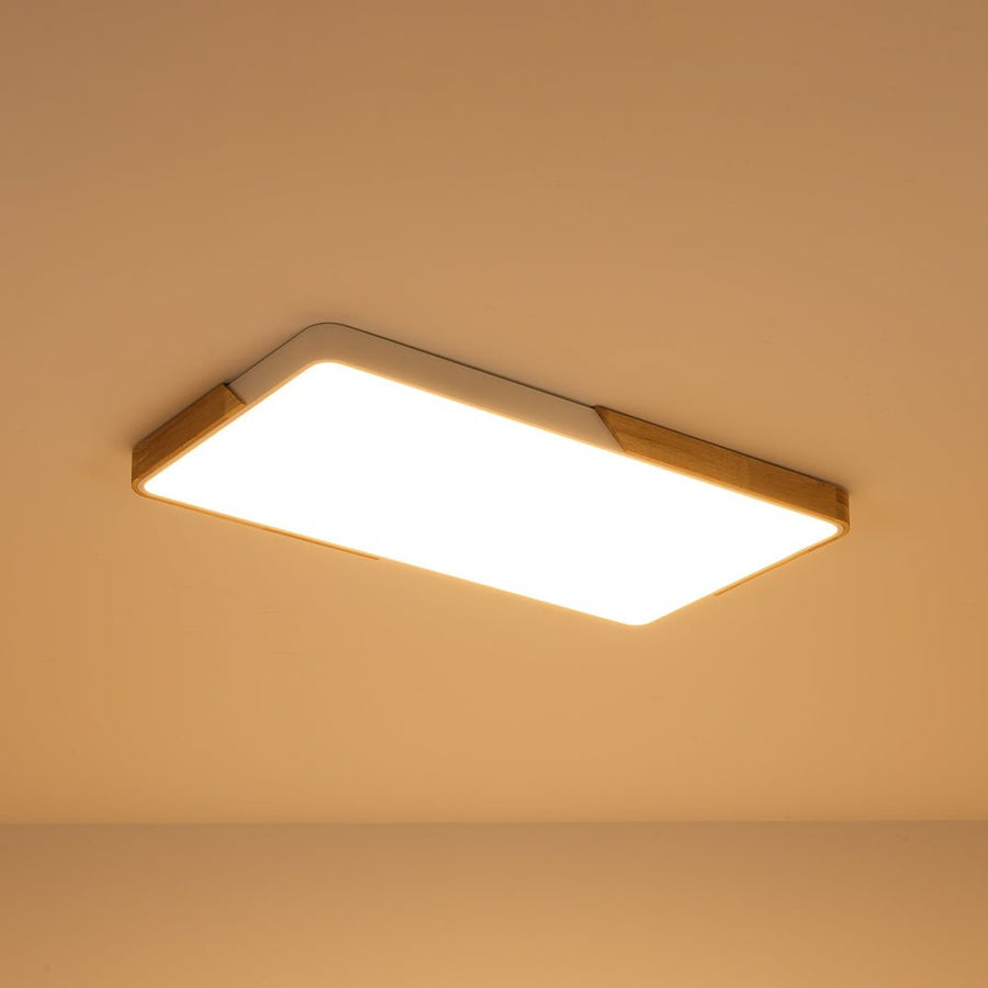 LightFixturesUSA - Rectangle Wood Dimmable LED Flush Mount Ceiling Light - Ceiling Light - Black - 
