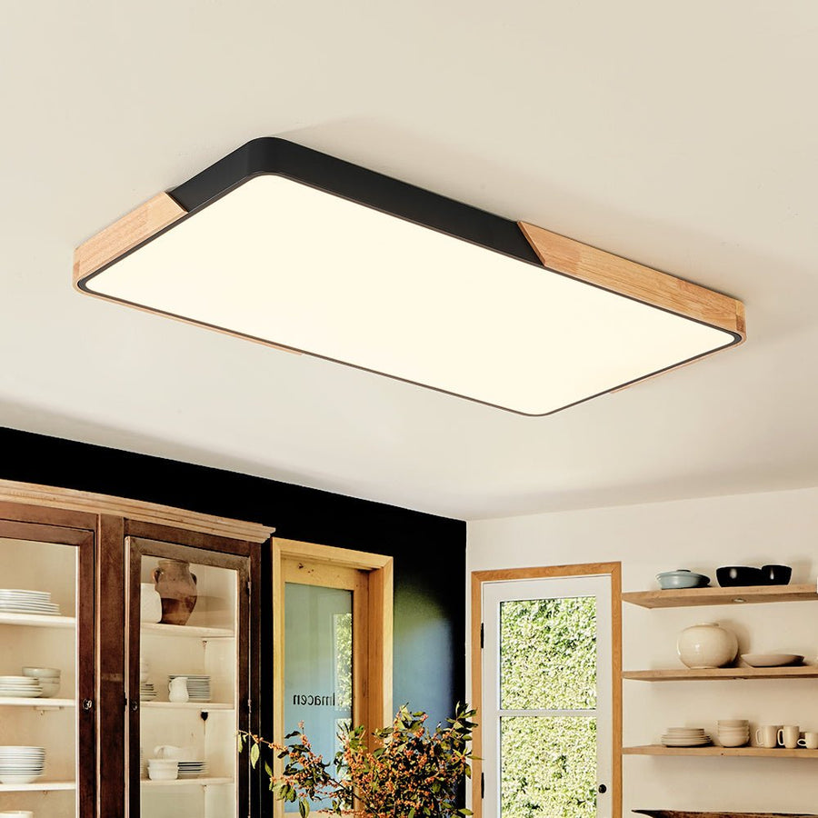 LightFixturesUSA - Rectangle Wood Dimmable LED Flush Mount Ceiling Light - Ceiling Light - Black - 