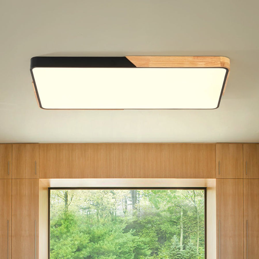 LightFixturesUSA - Rectangle Wood Dimmable LED Flush Mount Ceiling Light - Ceiling Light - Black - 