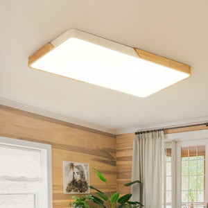 LightFixturesUSA - Rectangle Wood Dimmable LED Flush Mount Ceiling Light - Ceiling Light - White - 