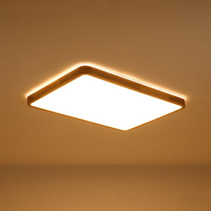 LightFixturesUSA - Rectangle Wood Dimmable LED Flush Mount Light - Ceiling Light - Wooden - 