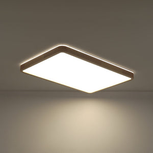 LightFixturesUSA - Rectangle Wood Dimmable LED Flush Mount Light - Ceiling Light - Wooden - 