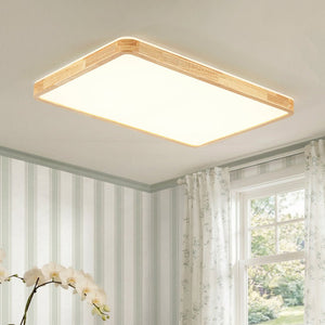 LightFixturesUSA - Rectangle Wood Dimmable LED Flush Mount Light - Ceiling Light - Wooden - 