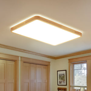 LightFixturesUSA - Rectangle Wood Dimmable LED Flush Mount Light - Ceiling Light - Wooden - 