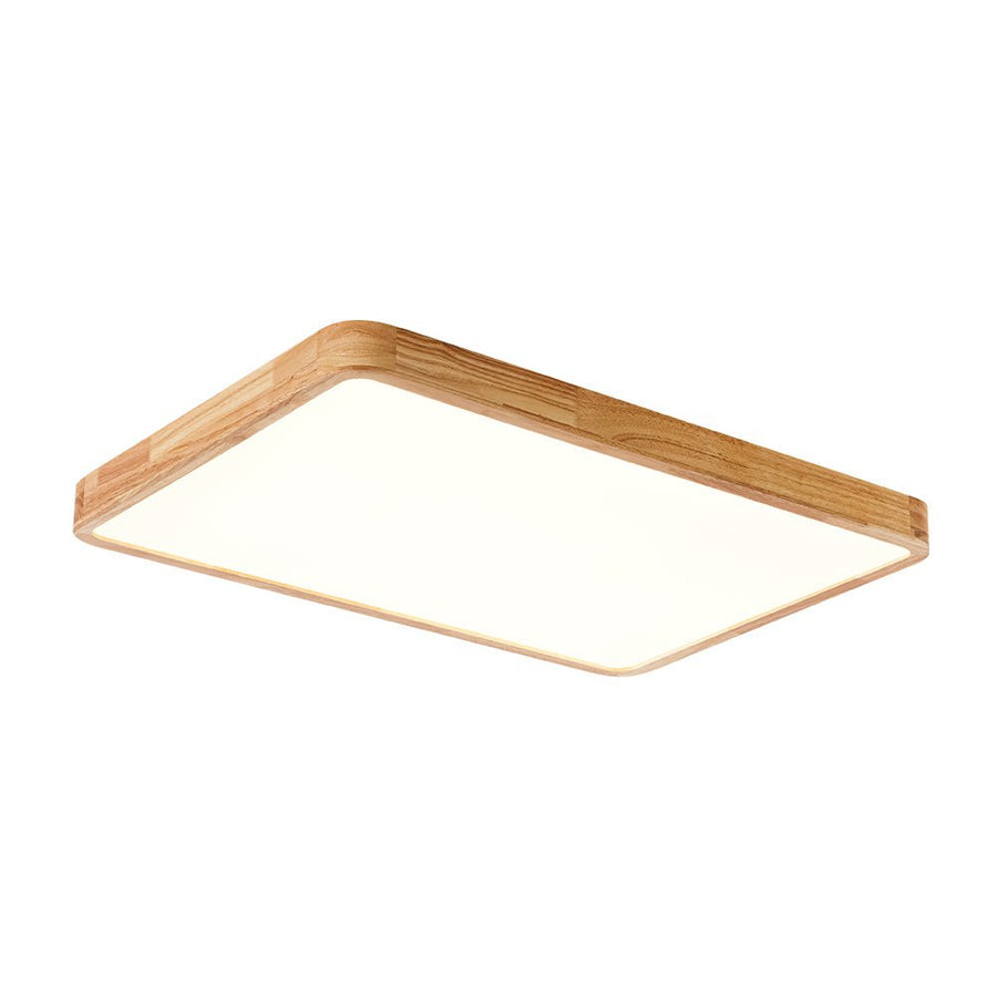 LightFixturesUSA - Rectangle Wooden Dimmable LED Flush Mount Ceiling Light - Ceiling Light - 3000K (Warm) - 