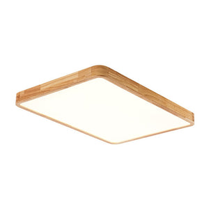 LightFixturesUSA - Rectangle Wooden Dimmable LED Flush Mount Ceiling Light - Ceiling Light - 3000K (Warm) - 