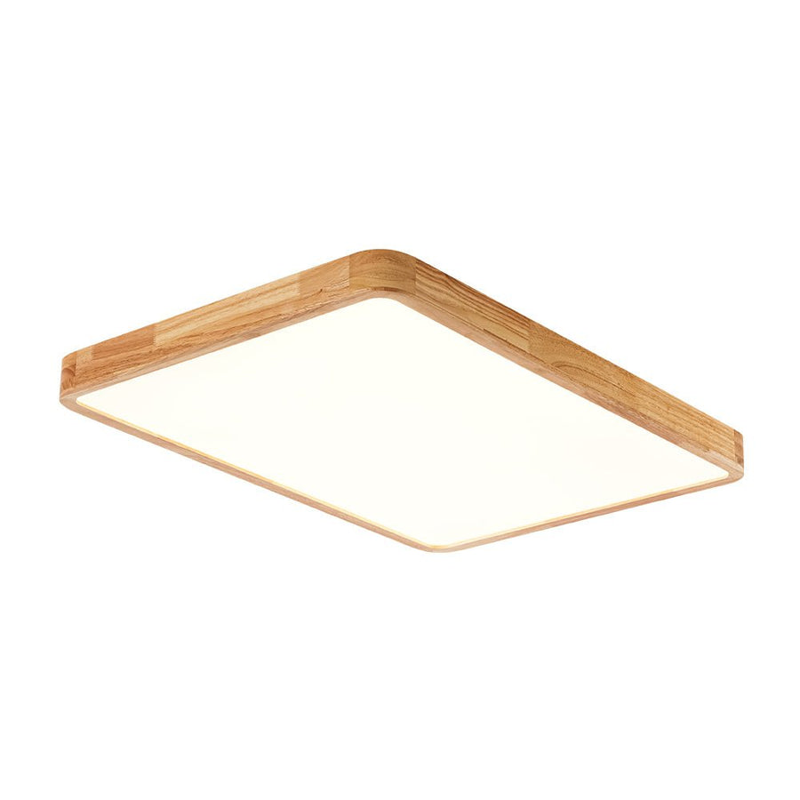 LightFixturesUSA - Rectangle Wooden Dimmable LED Flush Mount Ceiling Light - Ceiling Light - 3000K (Warm) - 