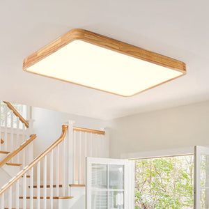 LightFixturesUSA - Rectangle Wooden Dimmable LED Flush Mount Ceiling Light - Ceiling Light - 3000K (Warm) - 