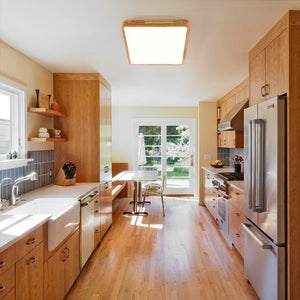 LightFixturesUSA - Rectangle Wooden Dimmable LED Flush Mount Ceiling Light - Ceiling Light - 3000K (Warm) - 
