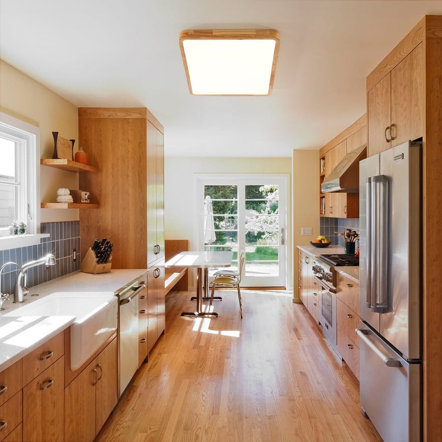 LightFixturesUSA - Rectangle Wooden Dimmable LED Flush Mount Ceiling Light - Ceiling Light - 3000K (Warm) - 