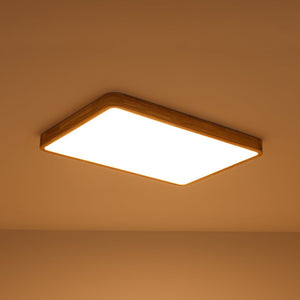 LightFixturesUSA - Rectangle Wooden Dimmable LED Flush Mount Ceiling Light - Ceiling Light - 3000K (Warm) - 