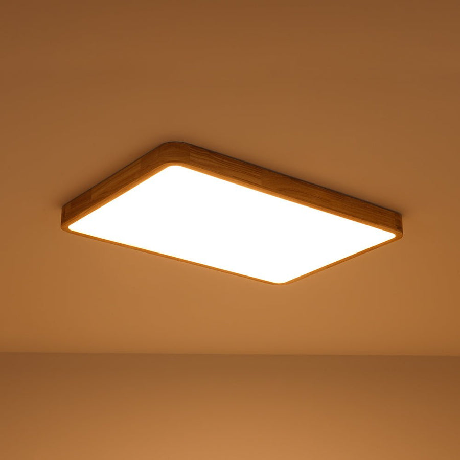 LightFixturesUSA - Rectangle Wooden Dimmable LED Flush Mount Ceiling Light - Ceiling Light - 3000K (Warm) - 