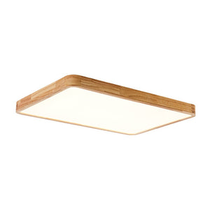 LightFixturesUSA - Rectangle Wooden Dimmable LED Flush Mount Ceiling Light - Ceiling Light - 3000K (Warm) - 