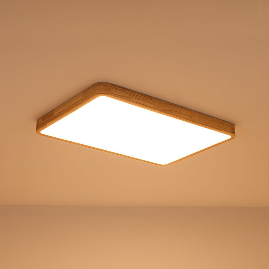 LightFixturesUSA - Rectangle Wooden Dimmable LED Flush Mount Ceiling Light - Ceiling Light - 3000K (Warm) - 