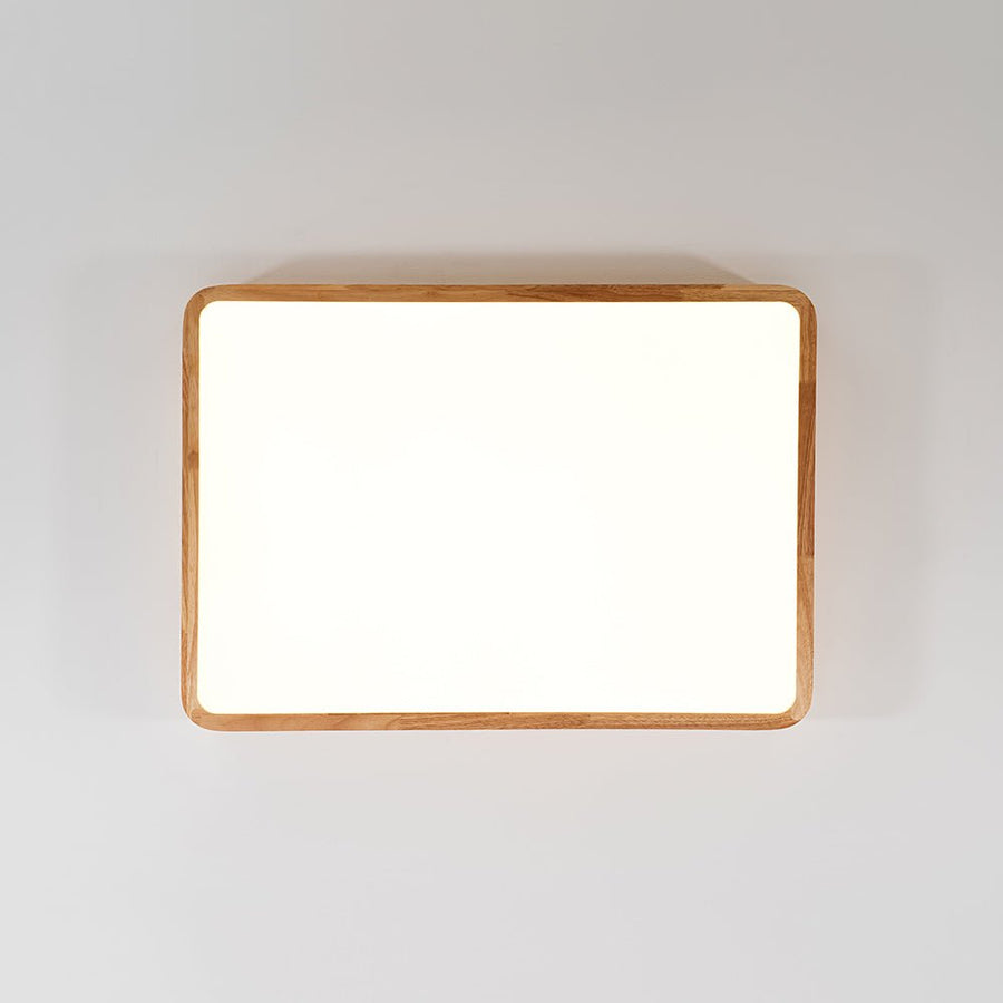 LightFixturesUSA - Rectangle Wooden Dimmable LED Flush Mount Ceiling Light - Ceiling Light - 3000K (Warm) - 