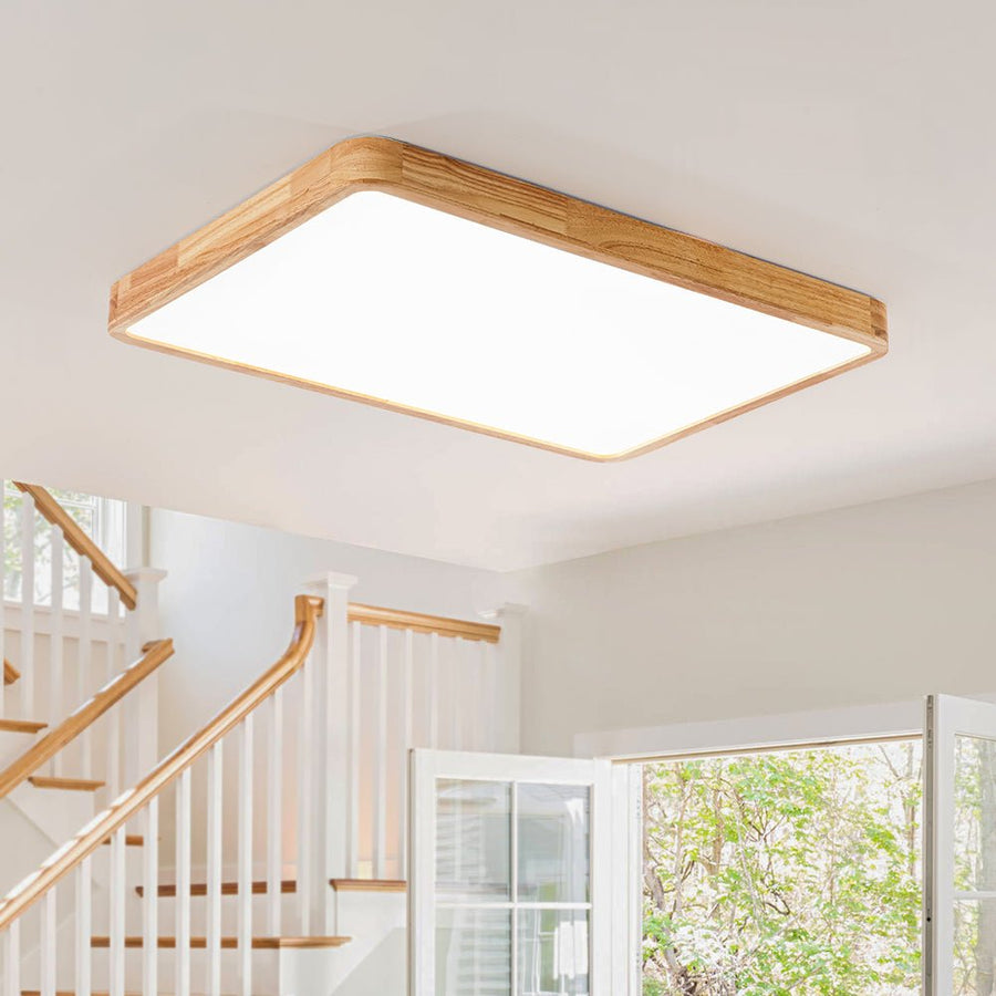 LightFixturesUSA - Rectangle Wooden Dimmable LED Flush Mount Ceiling Light - Ceiling Light - 6000K (Cool) - 