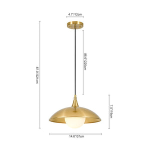 LightFixturesUSA - Retro 1 - Light Brass Iron Flat Dome Kitchen Pendant - Pendant Light - 14.6 in - 