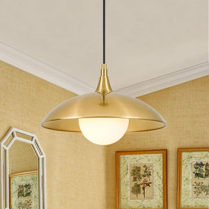 LightFixturesUSA - Retro 1 - Light Brass Iron Flat Dome Kitchen Pendant - Pendant Light - 14.6 in - 