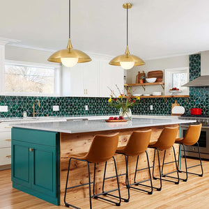 LightFixturesUSA - Retro 1 - Light Brass Iron Flat Dome Kitchen Pendant - Pendant Light - 14.6 in - 