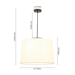 LightFixturesUSA-Retro 3-Light Large White Linen Drum Lantern Chandelier-Chandelier-19.7 in-