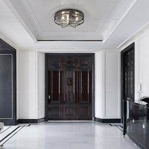 LightFixturesUSA - Retro 3 - Light Round Seeded Glass Flush Mount Light - Ceiling Light - Oil Rubbed Bronze - 
