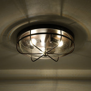 LightFixturesUSA - Retro 3 - Light Round Seeded Glass Flush Mount Light - Ceiling Light - Oil Rubbed Bronze - 