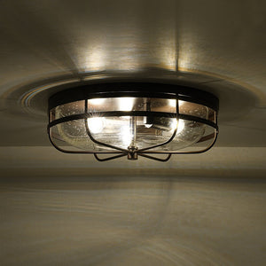 LightFixturesUSA - Retro 3 - Light Round Seeded Glass Flush Mount Light - Ceiling Light - Oil Rubbed Bronze - 