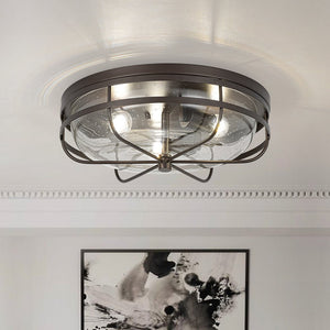 LightFixturesUSA - Retro 3 - Light Round Seeded Glass Flush Mount Light - Ceiling Light - Oil Rubbed Bronze - 